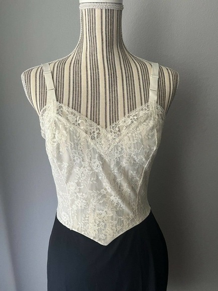 VTG Black White Dupont Nylon Lace Van Raalte Full Slip 34A Small - Picture 2 of 6